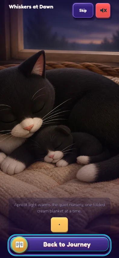 A newborn cat sleeping beside its mother in a Memory Tails story scene